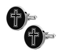 WATIIFUFU Gemelos Masculinos de Acero Inoxidable Diseño de Cruz Negra 1 Par de Botones Decorativos para Camisa Cierres Elegantes para Uso Diario y Fiestas