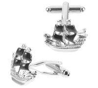 WATIIFUFU Gemelos para Hombre en Forma de Barco Pirata Par de Tachuelas Decorativas Negras para Camisa Francesa Accesorio Elegante para Traje y Esmoquin Adecuado para Eventos Formales