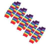 WATIIFUFU Guantes Largos sin Dedos Tejidos a Mano Calentadores de Brazos a Rayas Arcoíris 5 Pares por Paquete Algodón y Poliéster Transpirables y Coloridos para Fiestas y Uso Diario