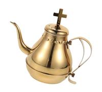 WATIIFUFU Jarra de Comunión Dorada de Acero Inoxidable Cruz Tetera Vintage para Ceremonias Religiosas Utensilio para Servir Vino y Agua Consagrada Adecuado para Iglesias y Sacramentos