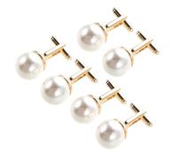 WATIIFUFU Juego de 3 Gemelos de Perla para Hombre, Gemelos Sencillos Dorados para Camisa de Vestir, Accesorios Elegantes para Negocios y Padrinos de Boda, Set de Botones de Puño