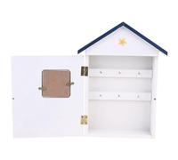 WATIIFUFU Llavero de Madera Forma de Casa Estilo Mediterráneo, Caja Organizadora de Llaves Montada en Pared, Diseño Azul Barco de Vela y Estrella de Mar, para Entrada y Cocina, Portallaves