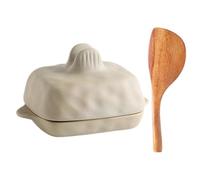 WATIIFUFU Mantequera de Cerámica Rectangular con Tapa y Cuchillo de Madera Hermética con Textura Artesanal para Cocina Moderna y Uso en Mostrador o Refrigerador