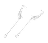 WATIIFUFU Pendientes Colgantes de Cristal Alas de Ángel, Aleación Plateada, Diseño de Cadena y Borlas, para Mujer, Joyería de Fiesta y Uso Diario, Pendientes Largos Elegantes en Plata