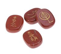 WATIIFUFU Piedra Preciosa de Jaspe Rojo Grabada Símbolos de Chakras para Reiki y Sanación, Cristal Curativo Ovalado Plano de Color Rojo para Meditación y Relajación