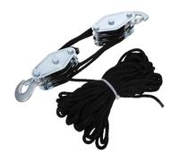 WATIIFUFU Polipasto de Cuerda 3 Ruedas con Cable Negro 15 M, Sistema de Polea Elevadora Industrial de Alta Capacidad para Almacén, Ganadería y Construcción, Aparejo Resistente y Versátil