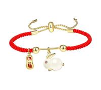 WATIIFUFU Pulsera De Conejo Del Zodiaco Roja Tejida a Mano, Amuleto De Protección Para Mujer, Accesorio Tradicional Chino Para Año y Buena Suerte, Diseño Vintage Ajustable