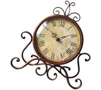 WATIIFUFU Reloj de Mesa Vintage Europeo sin Pilas, Silencioso de Hierro Forjado Marrón, Decoración Retro para Salón y Dormitorio, Reloj Decorativo de Sobremesa Clásico