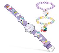 WATIIFUFU Reloj Infantil Unicornio con Pulseras Delicadas Números Arábigos Visibles Conjunto para Niñas Regalo Cumpleaños y Día del Fácil Lectura y Enseñanza