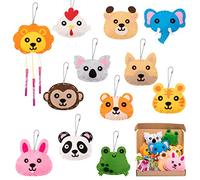 WATINC 12pz Kit de Costura Niños Juego de Manualidades Coser Kit Manualidad de Coser Fieltro, Cabeza de Animal, con Fieltros, Aguja de Coser, Hilo de Bordar, Apto para Principiantes, Regalo DIY