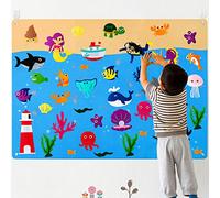 WATINC Juego de 45 Piezas de Tablero de Cuentos de Fieltro de Animales Marinos para niños de 3,5 pies para Peces de mar, Juguetes educativos, Regalo de cumpleaños para niños y niñas