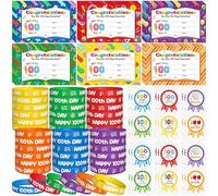 WATINC Juego de premios 100 Days of School - 90 pulseras escolares de 100 días de hooray, tarjetas de felicitación más inteligentes, calcomanías de recompensa para estudiantes, pulseras felices 100