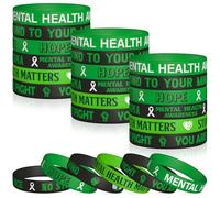 WATINC Juego de pulseras de silicona para concienciación sobre la salud mental, cintas verdes, pulseras de goma con etiqueta de esperanza, pulsera de goma motivacional con mensaje inspirador para