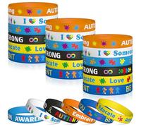 WATINC Pulseras de silicona para concienciación sobre el autismo, 6 piezas coloridas de rompecabezas, cintas elásticas, pulsera de goma motivacional con mensajes inspiradores para hombres, mujeres