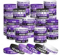 WATINC Purple Ribbon - Juego de pulseras de silicona para concienciación, pulsera elástica de esperanza y fe, pulsera de goma motivacional para violencia doméstica, abuso de animales, lupus, epilepsia
