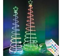 WatioWave Árbol LED 1,5m con USB y mando, 32 funciones RGB, IP44, ideal para decoración festiva y ambientación de espacios interiores y exteriores.