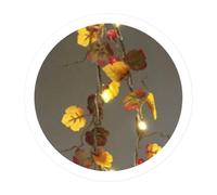WatioWave Guirnalda LED de 1,5m con hojas de arce y bellotas, función a pilas, ideal para decorar eventos y ambientar espacios.