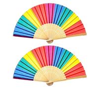 Watreketal 2 abanicos plegables de mano arcoíris para decoración de bodas, fiestas, abanicos chinos, festivales, bailes, suministros de boda, abanico plegable
