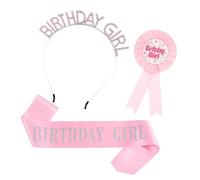 Watreketal 3 accesorios de celebración de cumpleaños con diamantes de imitación, diadema y correa para el hombro, pin decorativo, decoración de fiesta de cumpleaños, juego de decoración de fiesta