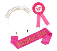 Watreketal 3 accesorios de celebración de cumpleaños con diamantes de imitación, diadema y correa para el hombro, pin decorativo, decoración de fiesta de cumpleaños, juego de decoración de fiesta