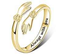 Watreketal Anillos de plata para mujeres y niñas, abrazando las manos, joyería abierta, abrazos, manos, declaración, boda, San Valentín, promesa abierta para mujeres, talla única, como se describe