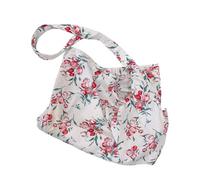 Watreketal Bolso de mano de algodón de moda con patrón de flores, multiuso, gran capacidad, bolsa de hombro para mujeres, viajes, estudiantes, bolsa de comestibles reutilizable, Flores rojas sobre