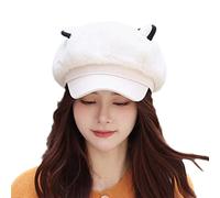 Watreketal Bonito sombrero de pintor que combina con orejas de oso, gorro de felpa a prueba de viento, para esquí al aire libre, snowboard, pasear al perro, gorra de pico, color negro, gorra de piel