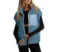 Watreketal Chaleco de invierno de forro polar para mujer, abrigo de gran tamaño sin mangas con bolsillo con cremallera, ropa de abrigo mullido sin mangas para otoño e invierno, uso casual, azul, XXL