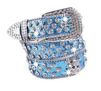 Watreketal Cinturón elástico de piel sintética con diamantes de imitación para conciertos, fiestas y uso diario, cinturón de moda gótico punk, azul, Talla única