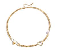 Watreketal Collar de clip de papel con símbolo de amor de moda de acero inoxidable, cadena ajustable para trajes casuales o formales, collar con colgante de corazón minimalista moderno