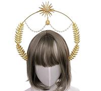 Watreketal Diadema de corona de halo para mujer, diadema de Virgen-María, diadema de boda, diadema de sol, diadema Boho-Tiara, tocado de fiesta