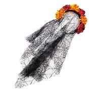 Watreketal Diadema, diadema de flores con velo para mujer, disfraz de fiesta de Halloween, tocado del día de la muerte, accesorios para la cabeza de vacaciones
