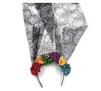 Watreketal Diadema, diadema de flores con velo para mujer, disfraz de fiesta de Halloween, tocado del día de la muerte, accesorios para la cabeza de vacaciones