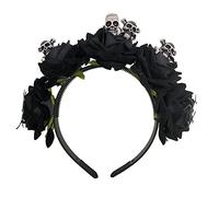 Watreketal Diadema, diadema de flores de Halloween, diadema lateral delgada con calavera, bonita diadema en forma de flor para niñas, accesorios para el cabello