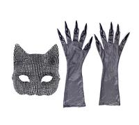 Watreketal Diadema, guantes de pata de gato con cara de cristal brillante, disfraz de festival musical, cosplay, catwoman, accesorios para despedida de soltera