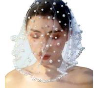 Watreketal Diadema para mujer, 1 capa de perlas, velo de novia, novia, fotografía, velo de boda, tocado de longitud media, velo de perlas