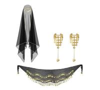 Watreketal Disfraz de gitana de Halloween para mujer, trajes de danza del vientre, bufanda de cabeza de moneda, bufanda de cadera, pulseras de cadena para mujer, accesorios de disfraz