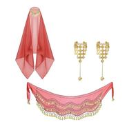 Watreketal Disfraz de gitana de Halloween para mujer, trajes de danza del vientre, bufanda de cabeza de moneda, bufanda de cadera, pulseras de cadena para mujer, accesorios de disfraz