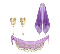 Watreketal Disfraz de gitana de Halloween para mujer, trajes de danza del vientre, bufanda de cabeza de moneda, bufanda de cadera, pulseras de cadena para mujer, accesorios de disfraz
