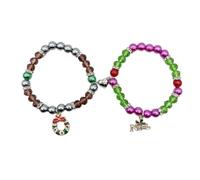 Watreketal Juego de 2 pulseras de cuentas con colgante de corazón para parejas, árbol de Navidad, Papá Noel, para mujeres y hombres, Año Nuevo, Navidad, talla única, como se describe
