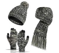 Watreketal Juego de 3 gorros de invierno para mujer, bufanda larga para pantalla táctil, guantes de punto colorido, forro de felpa, gorra, cuello de guerra, sombreros de guerra para mujer a la moda