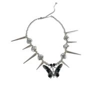 Watreketal Llamativo collar con remache de mariposa de longitud ajustable, cadena de clavícula hecha a mano para mujeres y niñas, joyería punk de moda