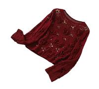Watreketal Suéter de Punto Ahuecado de Crochet para Mujer Top Corto de Tela de Algodón Suave Elegante Jersey de Manga Larga con Flores en 3D