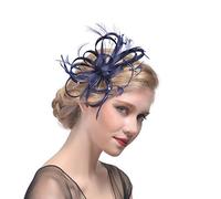 Watreketal Tocado de boda para novia, sombrero de plumas, flores, fiesta de té, para mujeres y niñas, pinzas para el pelo pequeñas, azul marino, Talla única