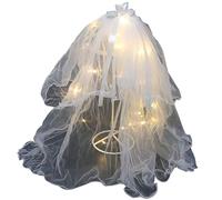 Watreketal Velo de boda iluminado con luz LED para novia, tocados de boda, coronas de capilla de novia, velo de novia LED, Blanco con guerra de perlas, Talla única