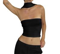 Watreketal Yutube - Camisetas de moda Y2K de dos maneras de usar sin mangas, chaleco sin espalda, camisetas cortas de tubo para mujer, chaleco para mujer, Negro, L