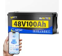 Wattcycle 48V 100Ah Batterie lithium pour voiturette de golf,Bluetooth Batterie LiFePO4 avec BMS intelligent 200A, 6000-15000 Cycles avec 10 ans