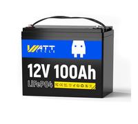 Wattcycle Batería de Litio LiFePO4 12 V 100 Ah, con BMS de 100 A, Protección contra Bajas Temperaturas, 1280 W, 8000-15000 Ciclos, para Autocaravanas y Sistemas Solares