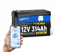 Wattcycle Batería LiFePO4 de 12 V y 314 Ah, 4019 WH con Bluetooth, BMS de 200 A, Protección contra Bajas Temperaturas, hasta 15 000 Ciclos, para Sistemas Solares y Autocaravanas