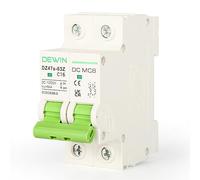 Wattive Disyuntor DC, 2P 1000V 16A Interruptor de Circuito Fotovoltaico Interruptor Automático Magnetotérmico con Protección Contra Sobrecarga y Cortocircuito para Sistema Solar PV